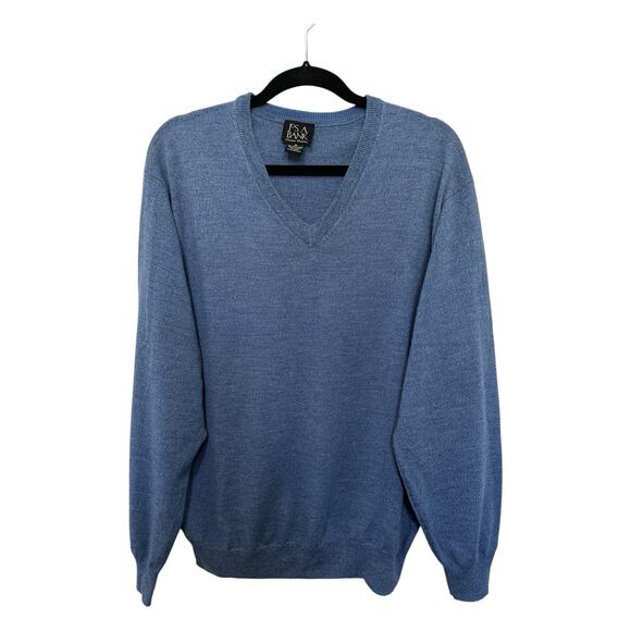 Jos. A. Bank Mens Signature Sweater Size M Blue Merino Wool V-Neck Pullover - Picture 1 of 6